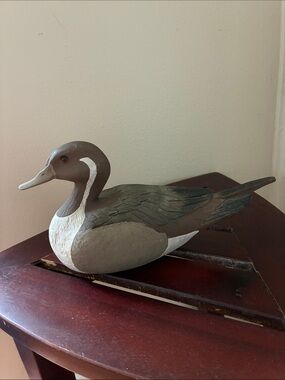 Vintage Hand-Painted Wooden Duck Décor in Brown and White